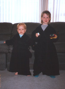 boys in bathrobes